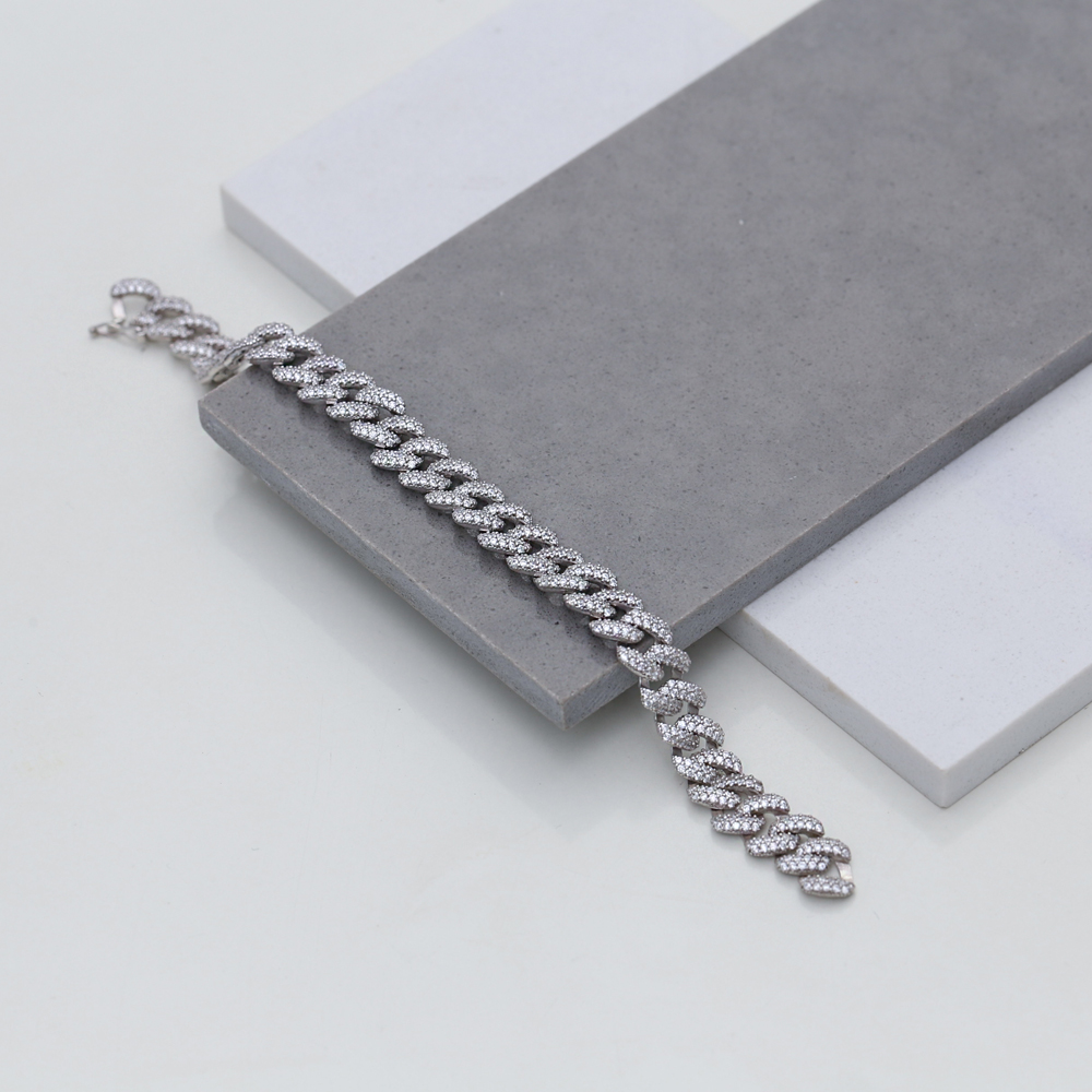 Elegant Trendy Chain Charm Zircon Bracelet Wholesale Turkish 925 Sterling Silver Jewelry