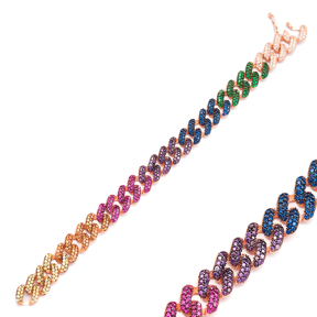 Rainbow Design Mix Stone Trendy Chain Bracelet Wholesale Turkish 925 Sterling Silver Jewelry