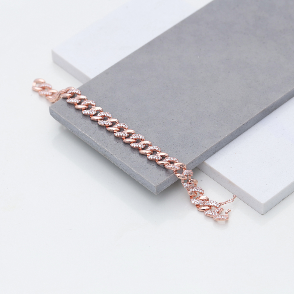 Chain Zircon Stone Elegant Trendy Bracelet Wholesale Turkish 925 Sterling Silver Jewelry