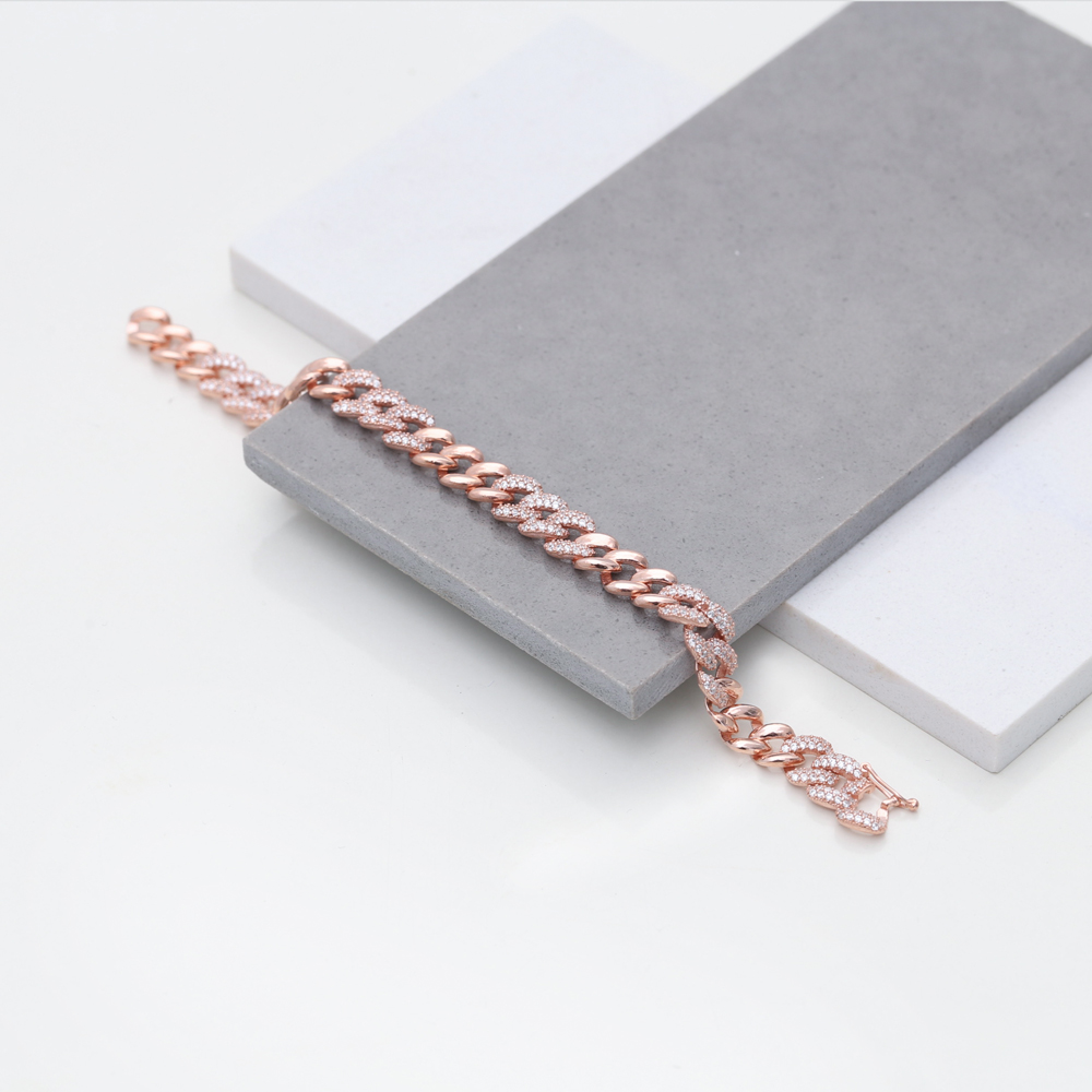Trendy Chain Zircon Stone Elegant Bracelet Wholesale Turkish 925 Sterling Silver Jewelry