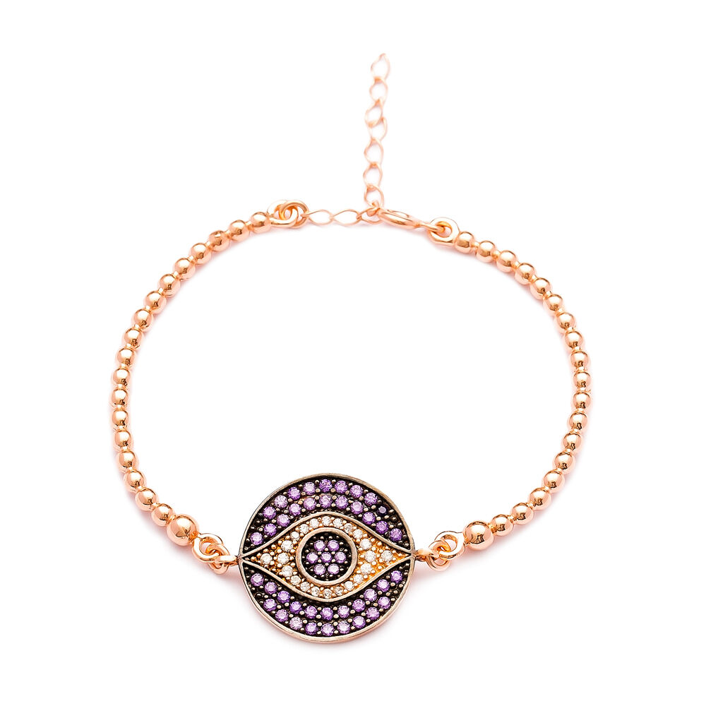 Eye Design Amethyst Sterling Silver Wholesale Handmade Turkish Design Bracelet