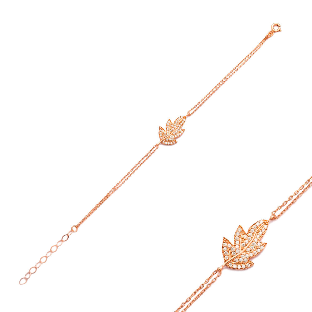 Leaf Design Adjustable Turkish Wholesale Silver Charm Bracelet