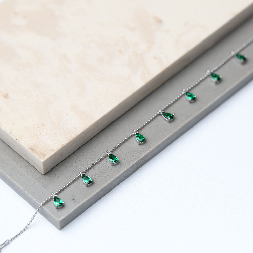 Emerald Zircon Stone Drop Charm Bracelet Wholesale Sterling Silver Jewelry