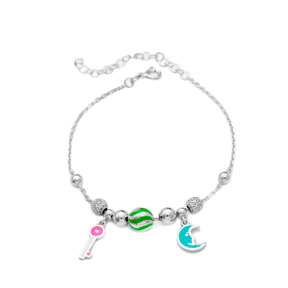 Enamel Moon & Key Charm Bracelet Wholesale 925 Sterling Silver Jewelry