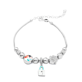 Enamel Lock Charm Bracelet Wholesale 925 Sterling Silver Jewelry