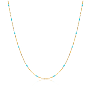 30 Force Turquoise Enamel Chain Turkish Wholesale 925 Sterling Silver Necklace