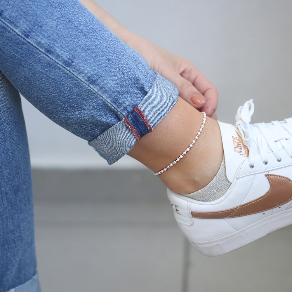 Minimalist Design Turkish Wholesale Handcrafted Silver Pearl Stone Anklet