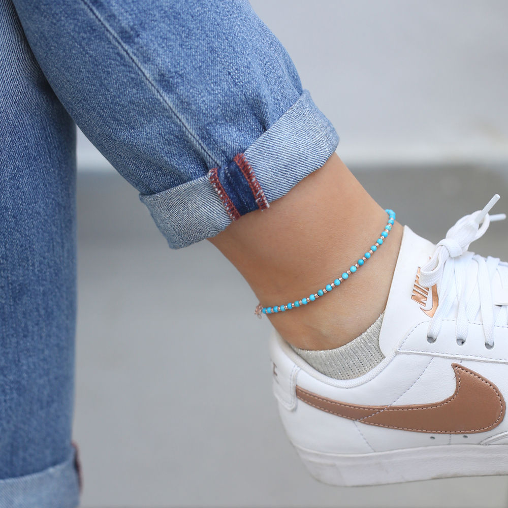 Minimalist Design Turkish Wholesale Handcrafted Silver Turquoise Stone Anklet