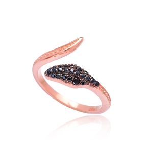 Snake Design Turkish Black Zircon Stone 925 Sterling Silver Jewelry Ring
