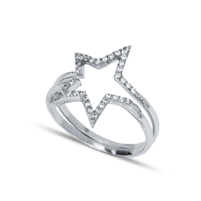 Combinable Binary Zircon Stone Silver Star Ring