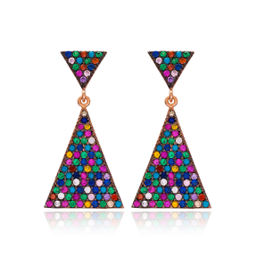 Rainbow Triangle Bridal Earring Turkish Wholesale Handcrafted 925 Silver