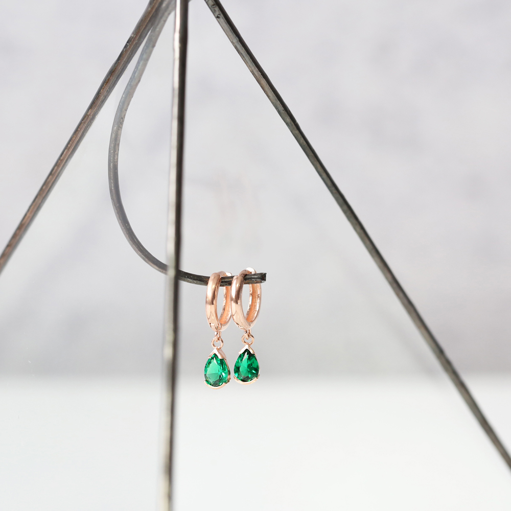Pear Shape Emerald Earrings Turkish Wholesale 925 Sterling Silver Jewelry