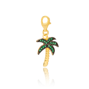 Palm Tree Green Charm Pendant Turkish Wholesale 925 Sterling Silver Jewelry