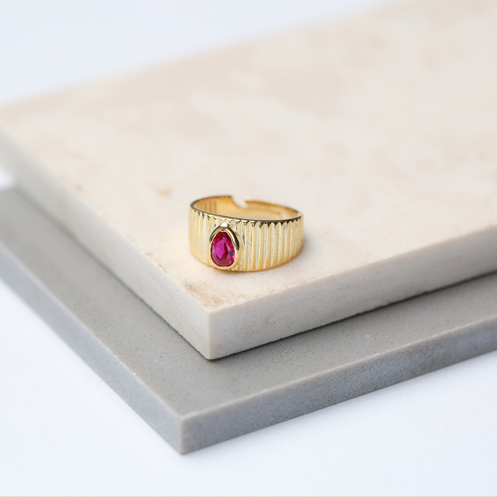 Little Finger Adjustable Ring Drop Shape Ruby Stone Design Wholesale 925 Silver Sterling Jewelry