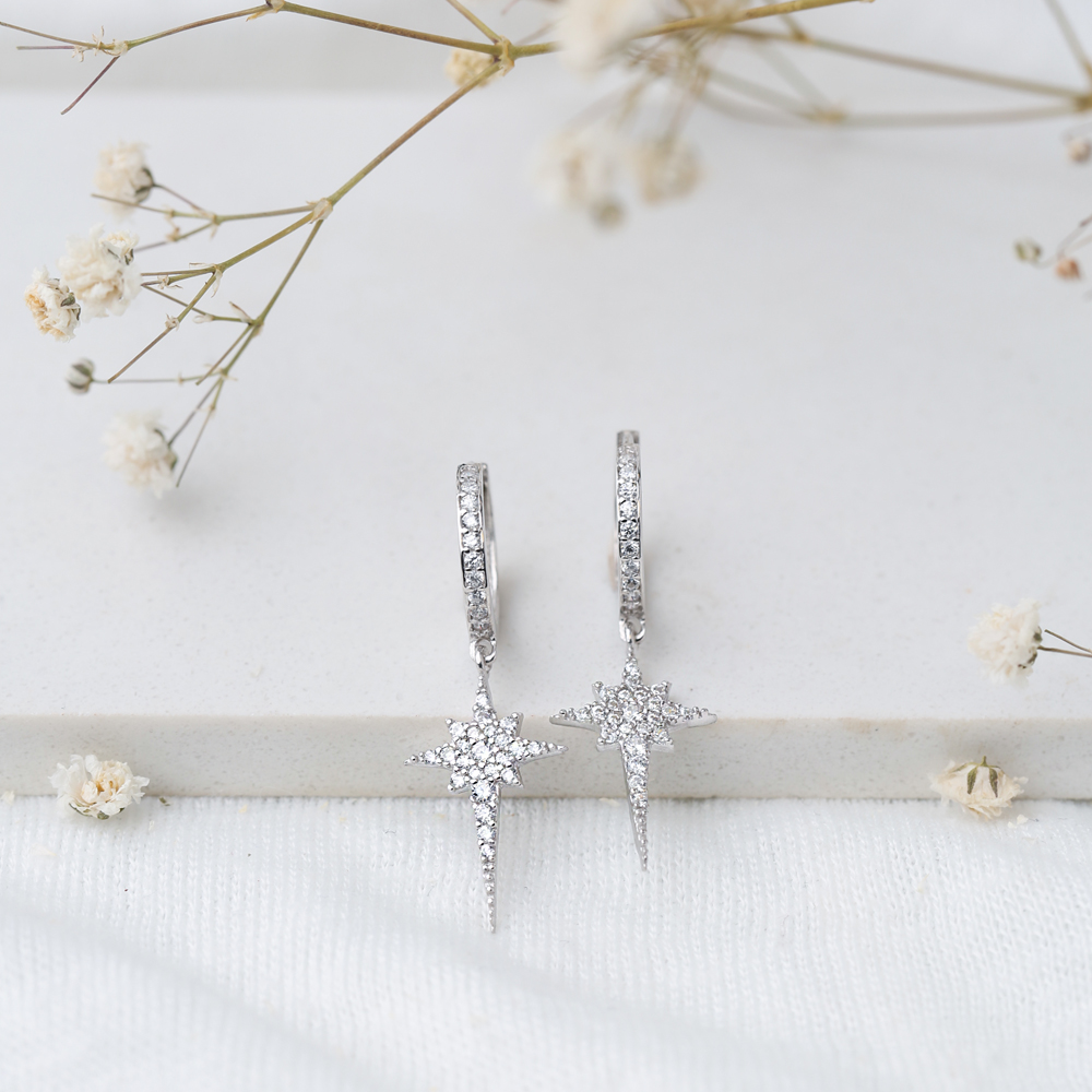 Simple Pole Star Earrings Turkish Wholesale 925 Sterling Silver Jewelry