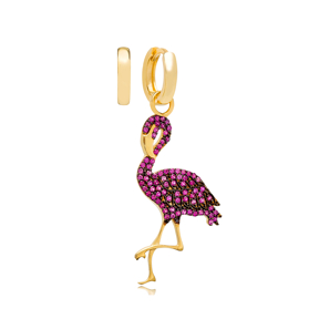 Ruby Flamingo Design Turkish Wholesale Handmade 925 Silver Charm Earring