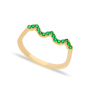Wave Style Emerald Stone Beaded Ring Wholesale Turkish Handcrafted 925 Sterling Silver Jewelry