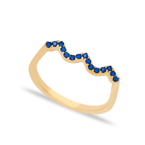 Wave Style Sapphire Stone Beaded Ring Wholesale Turkish Handcrafted 925 Sterling Silver Jewelry