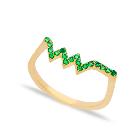 Zigzag Emerald Stone Beaded Ring Wholesale Turkish Handcrafted 925 Sterling Silver Jewelry