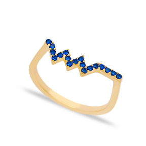 Zigzag Sapphire Stone Beaded Ring Wholesale Turkish Handcrafted 925 Sterling Silver Jewelry