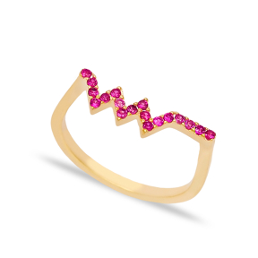 Zigzag Ruby Stone Beaded Ring Wholesale Turkish Handcrafted 925 Sterling Silver Jewelry