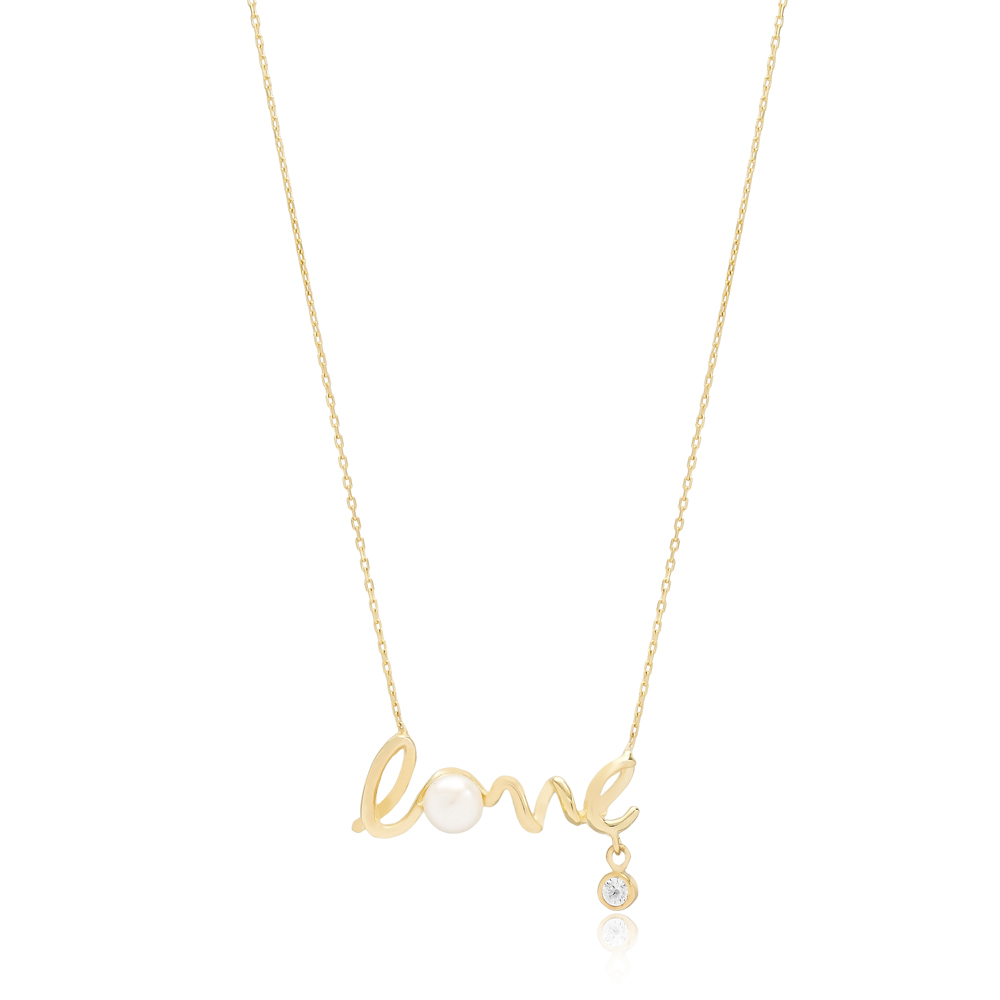 Love Letter Pearl And Zircon Mix Design Necklace Wholesale Turkish 925 Sterling Silver Jewelry