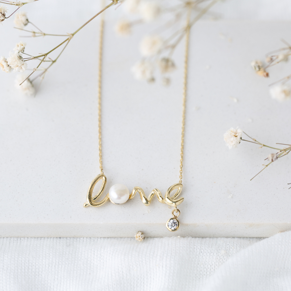 Love Letter Pearl And Zircon Mix Design Necklace Wholesale Turkish 925 Sterling Silver Jewelry