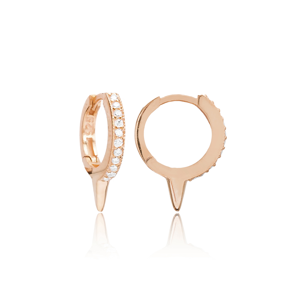 Sting Design Zircon Stone Hoop Earring Turkish Wholesale Handmade 925 Sterling Silver Jewelry