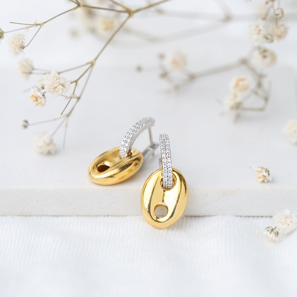 Chic Oval Charm Zircon Stone Mix Plated Earring Turkish Wholesale Handmade 925 Sterling Silver Jewelry
