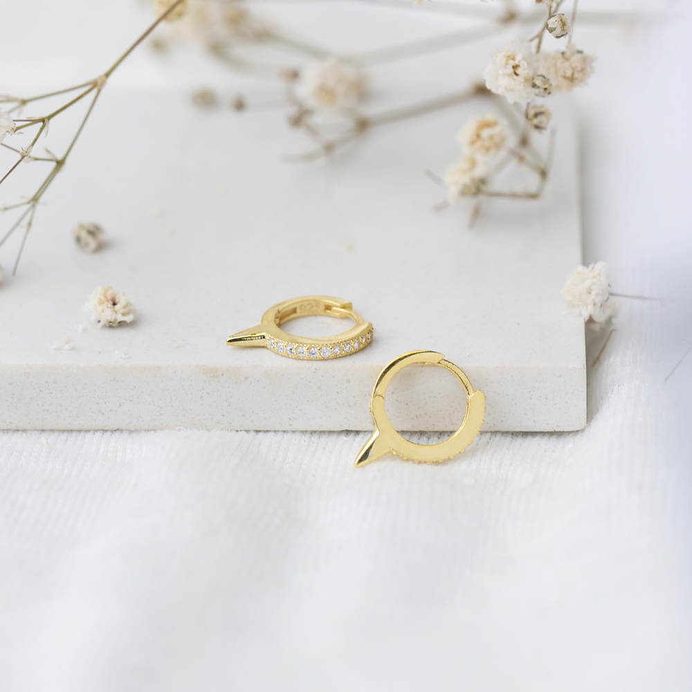 Sting Design Zircon Stone Hoop Earring Turkish Wholesale Handmade 925 Sterling Silver Jewelry