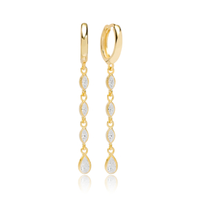 Drop Shape Zircon Dangle Earring Turkish Wholesale Handmade 925 Sterling Silver Jewelry