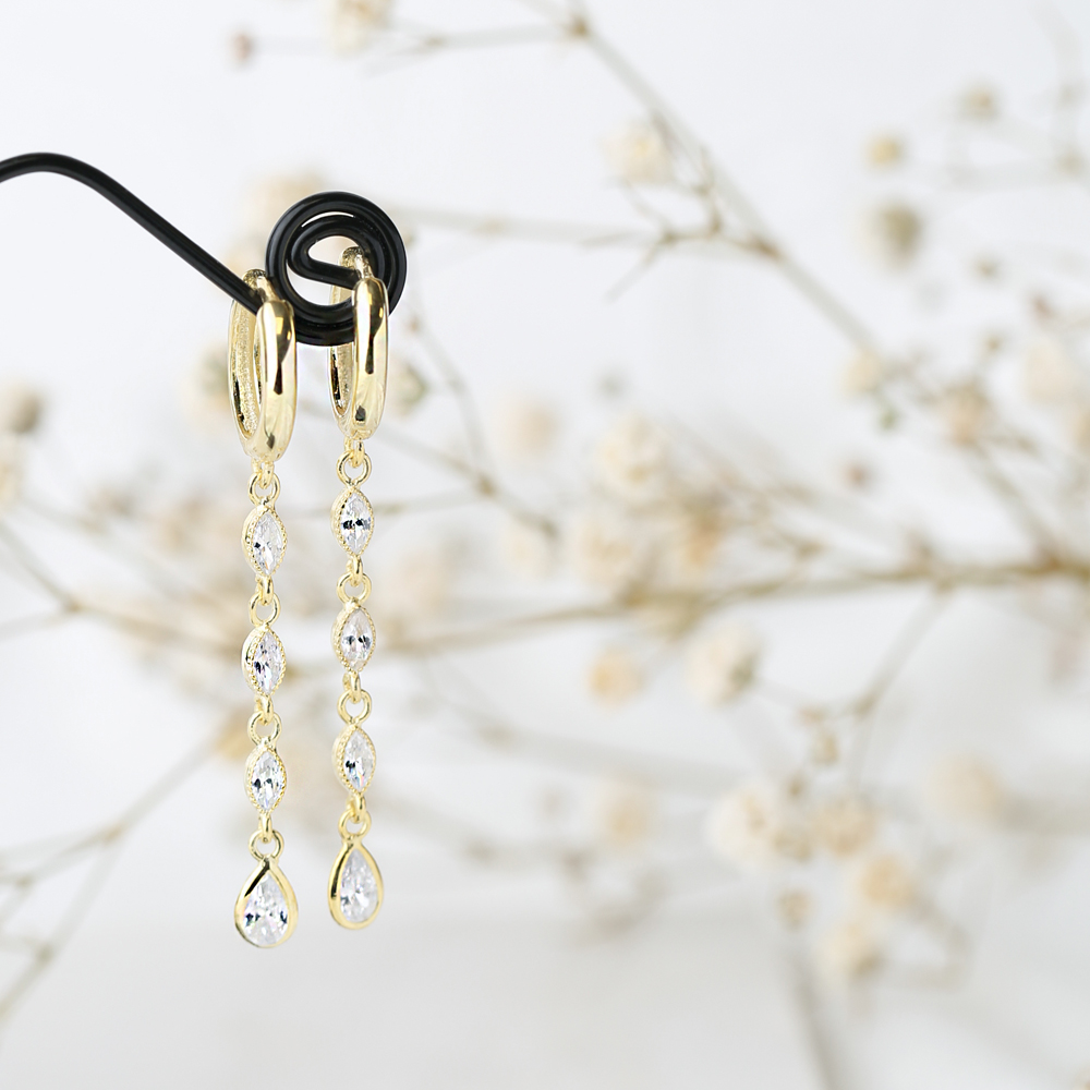 Drop Shape Zircon Dangle Earring Turkish Wholesale Handmade 925 Sterling Silver Jewelry