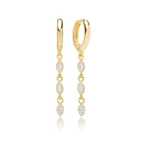 Trendy Drop Shape Zircon Dangle Earring Turkish Wholesale Handmade 925 Sterling Silver Jewelry