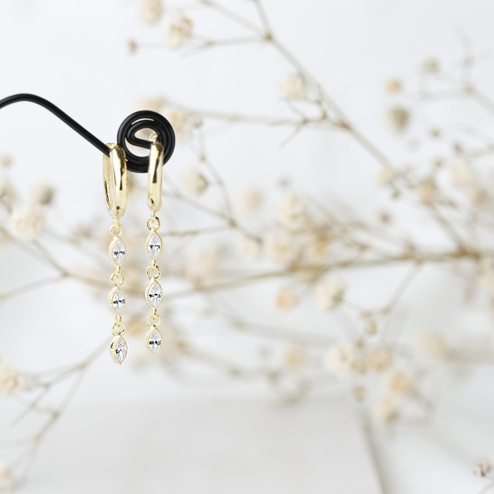 Trendy Drop Shape Zircon Dangle Earring Turkish Wholesale Handmade 925 Sterling Silver Jewelry
