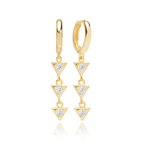 Lovely Triangle Dangle Earring Turkish Wholesale Handmade 925 Sterling Silver Jewelry