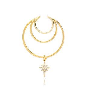 Multi Hoops Funky Star Charm Zircon Stone Cartilage Single Earring Wholesale Turkish 925 Silver Sterling Jewelry