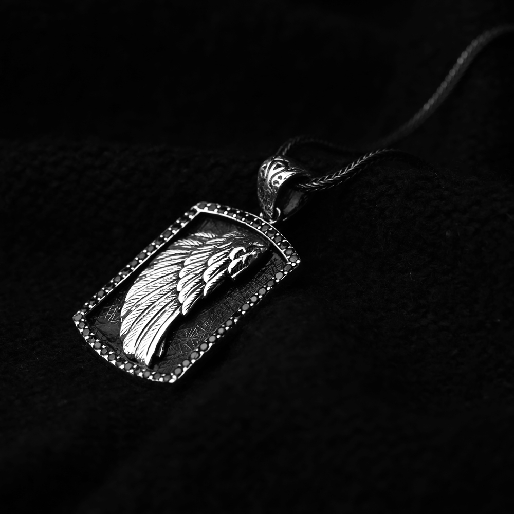 Angel Wing Charm Men's Flat Curbed Chain Wholesale Handmade 925 Sterling Silver Men's Necklace