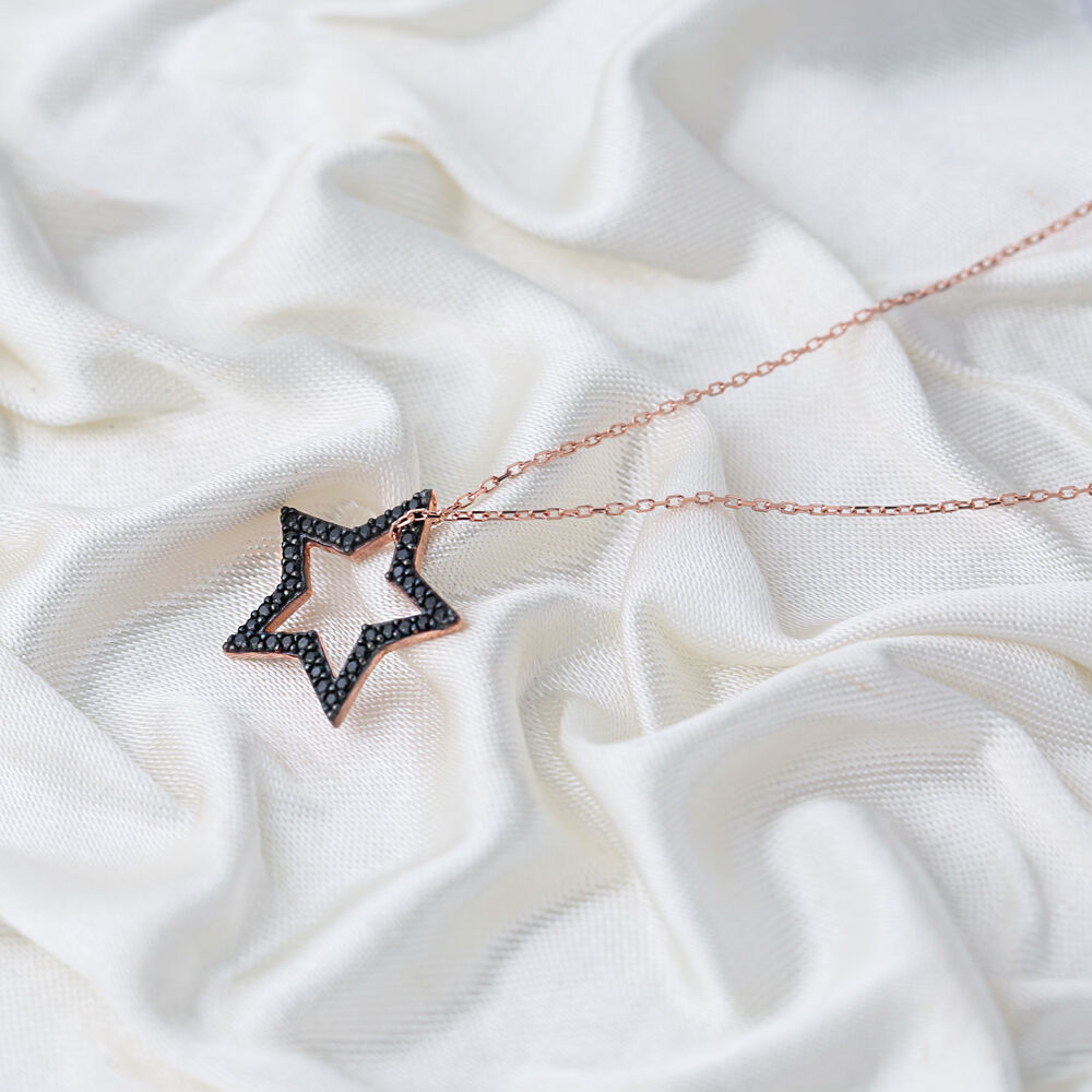 Elegant Star Black Zircon Stone Charm Pendant Turkish Wholesale Handcrafted 925 Sterling Silver Jewelry