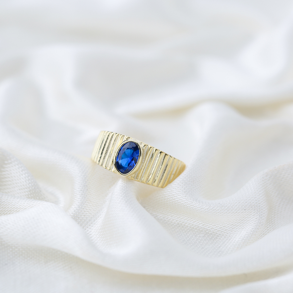 Little Finger Adjustable Ring Oval Shape Sapphire Stone Design Wholesale 925 Silver Sterling Jewelry