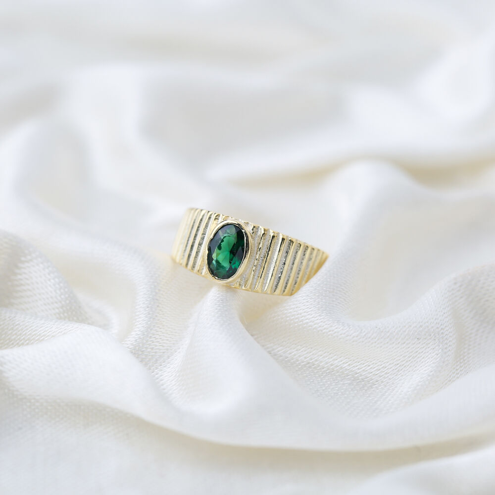 Little Finger Adjustable Ring Oval Shape Emerald Stone Design Wholesale 925 Silver Sterling Jewelry