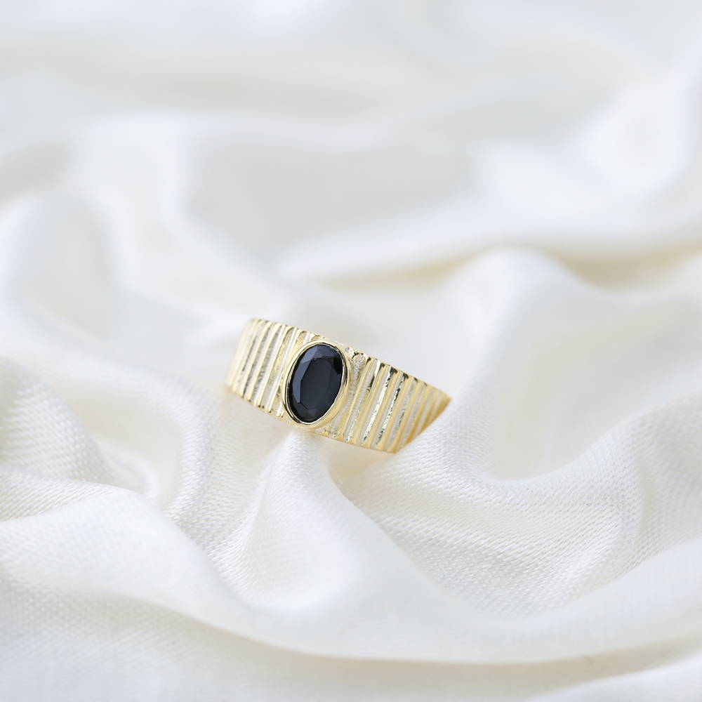 Little Finger Adjustable Ring Oval Shape Black Zircon Stone Design Wholesale 925 Silver Sterling Jewelry