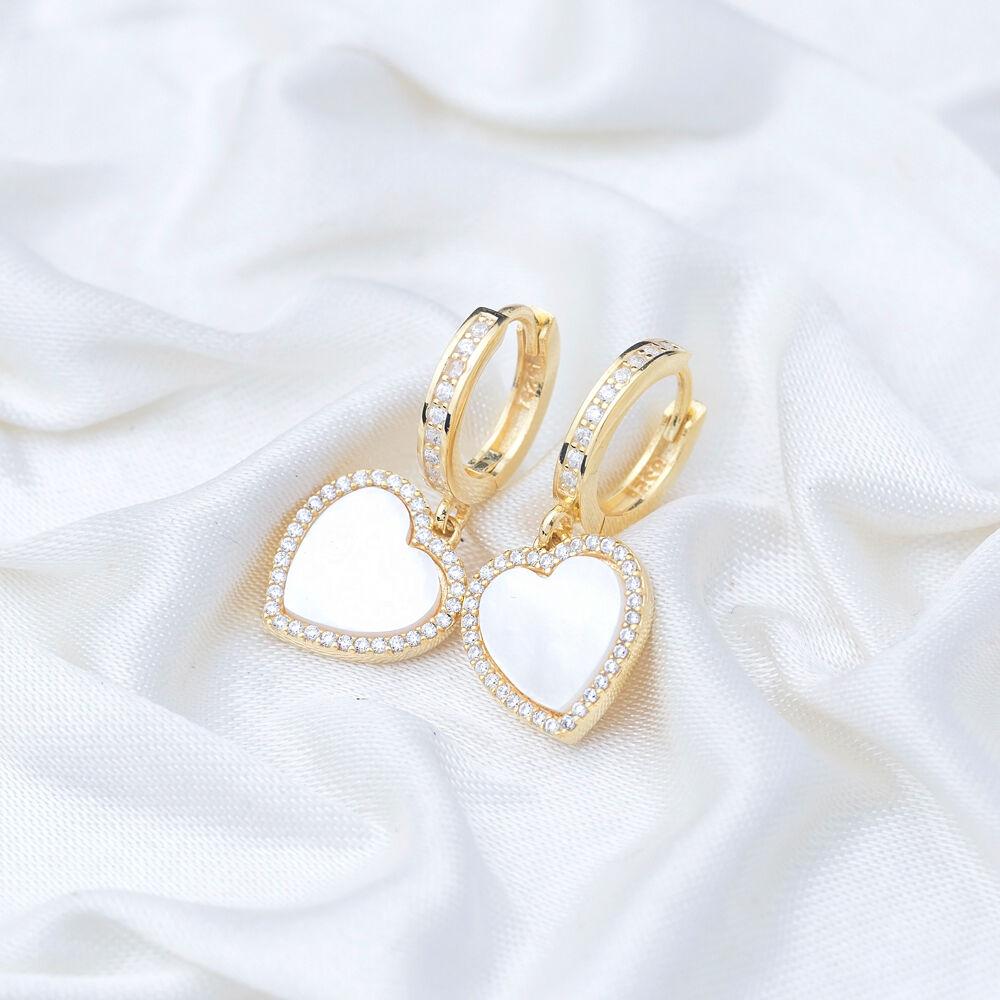White Stone Heart Design Zircon Stone Dangle Earrings Turkish Wholesale Sterling Silver Jewelry