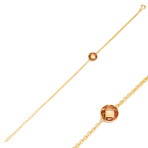 Orange Quartz Design Charm Thin Bracelet Turkish Wholesale Handmade 925 Sterling Silver Jewelry