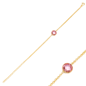 Pink Quartz Design Charm Thin Bracelet Turkish Wholesale Handmade 925 Sterling Silver Jewelry