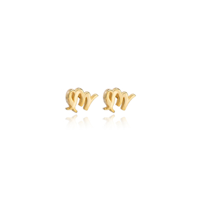 Virgo Zodiac Mini Stud Earring Turkish Handmade 925 Sterling Silver Jewelry