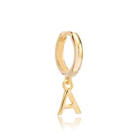 Initial Alphabet letter A Charm Ø12 mm Hoop Dangle Single Earring Wholesale 925 Sterling Silver Jewelry