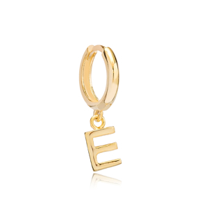 Initial Alphabet letter E Charm  Ø12mm Hoop Dangle Single Earring Wholesale 925 Sterling Silver Jewelry