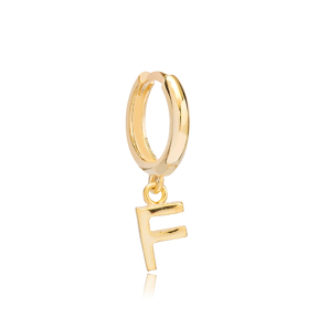 Initial Alphabet letter F Charm  Ø12mm Hoop Dangle Single Earring Wholesale 925 Sterling Silver Jewelry