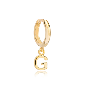 Initial Alphabet letter G Charm  Ø12mm Hoop Dangle Single Earring Wholesale 925 Sterling Silver Jewelry