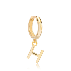 Initial Alphabet letter H Charm  Ø12mm Hoop Dangle Single Earring Wholesale 925 Sterling Silver Jewelry